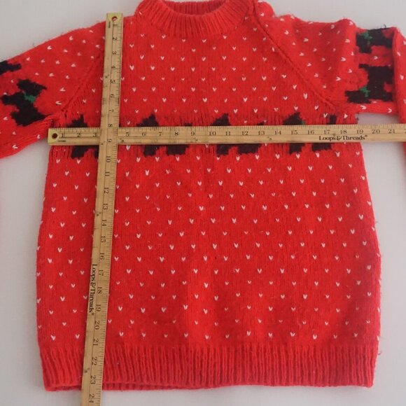 Handmade Red Knit with Black Scottish Terrier 100% Wool Mock Neck Sweater M - Picture 4 of 12